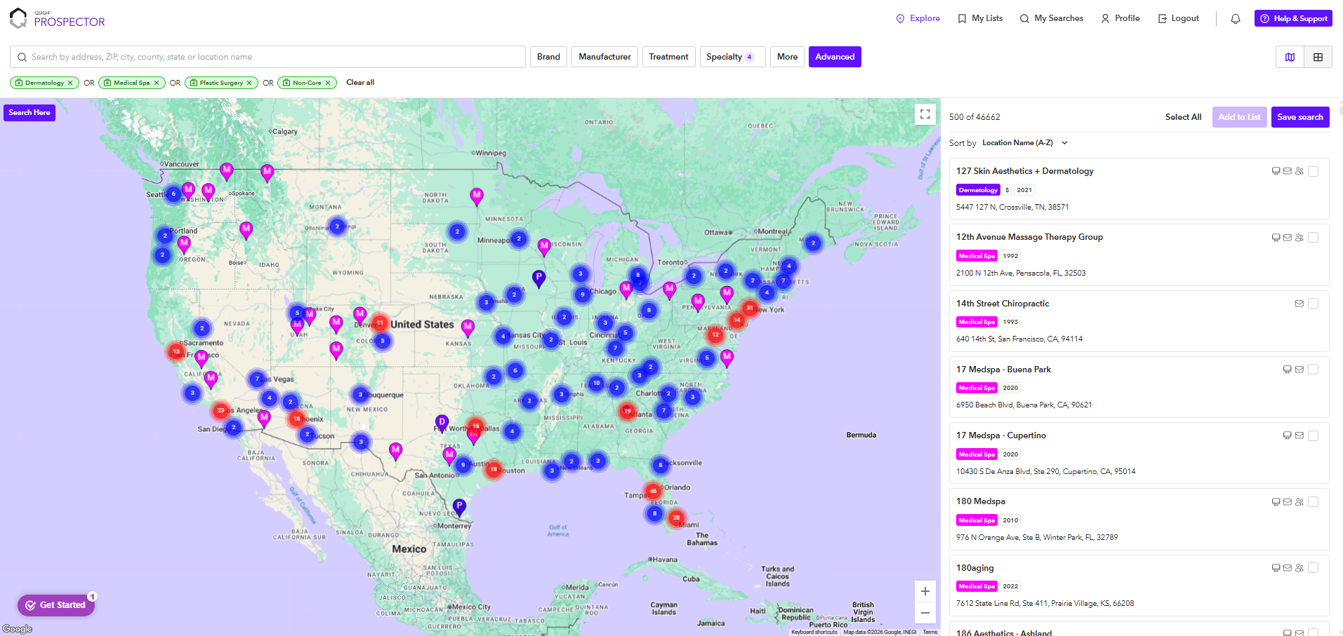 A screenshot of the Prospector dashboard